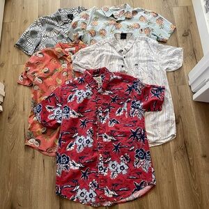 Bundle lot five Hawaiian aloha all over print AOP tropical party shirts all L